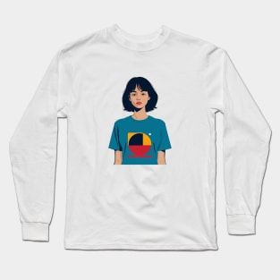 Modern woman with short hair wearing a geometric tee Long Sleeve T-Shirt